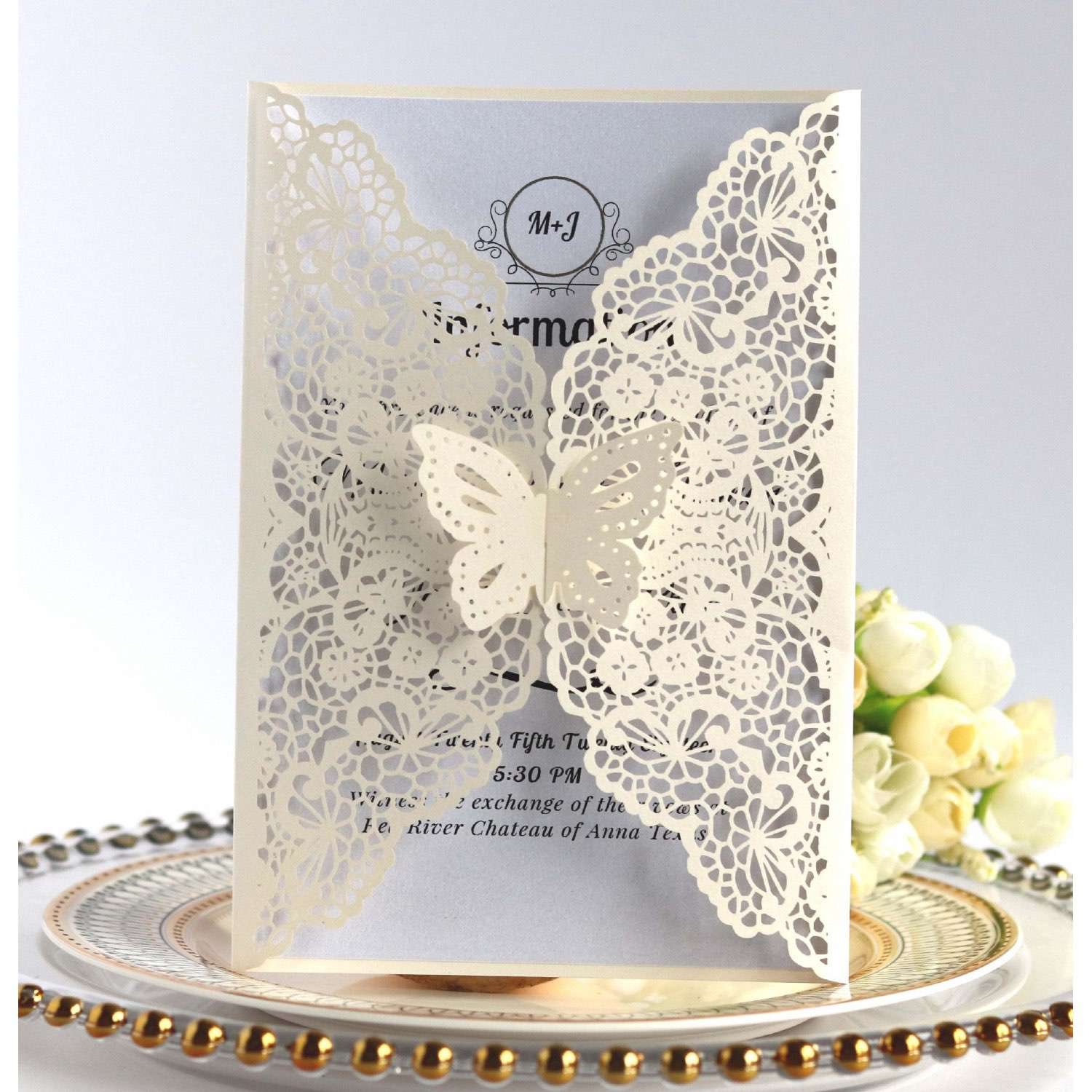 Dark-blue Laser Invitation Card Marriage Invitation Butterfly Pattern